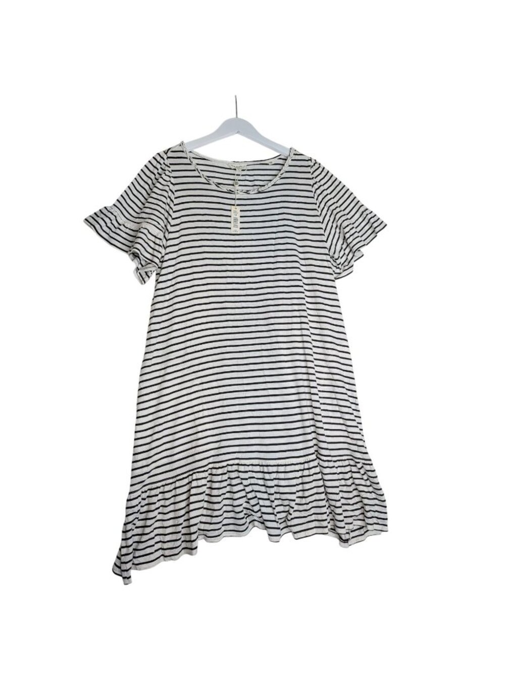 Max Studio Striped Mini Dress Ruffled Sleeves Flounced Hem 1X White & Black - Picture 2 of 13